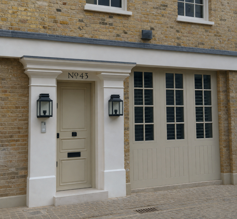 Completed property signwriting above the entrance of a mews-style residence in Kensington, London.