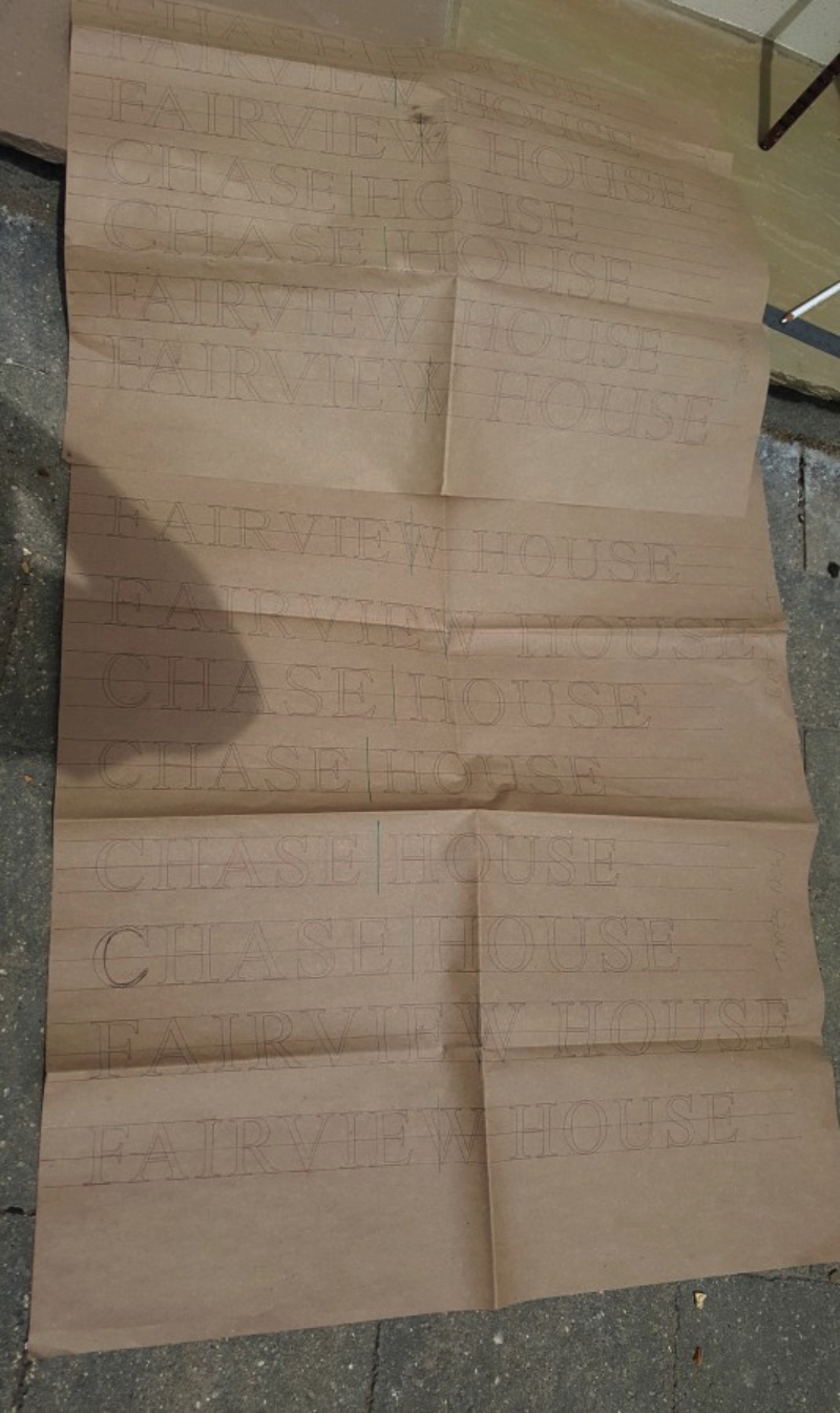 Hand painted house name typeface artwork options prepared for Chase House and Fairview House in Enfield.
