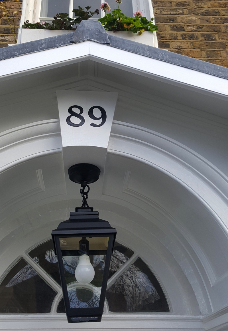 Painted entrance keystone house numbering completed for Westwood Cottage, a Georgian residence in Enfield.