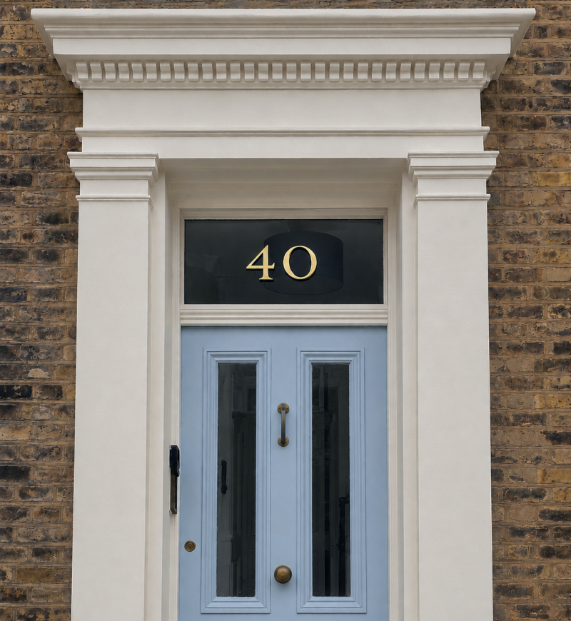 Traditional gold leaf fanlight numbering completed for the entrance of a late Victorian townhouse in Stoke Newington.