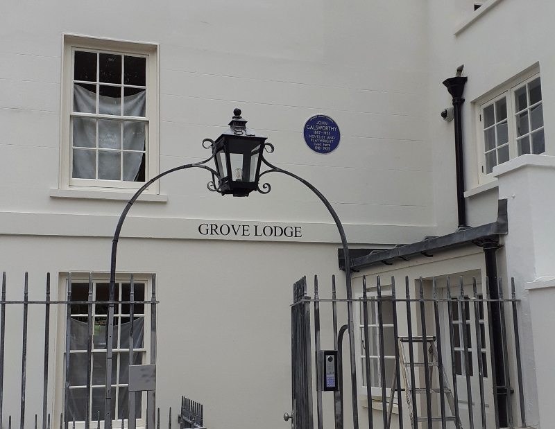 Architectural property lettering enhancing the entrance to the Grade II-listed Grove Lodge on Admiral's Walk.