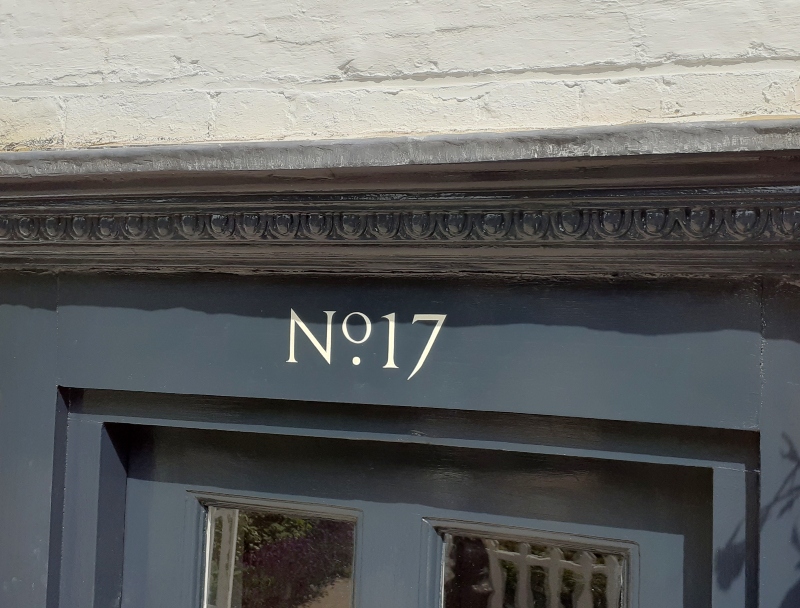 Exterior house name lettering on period residence