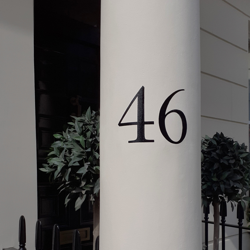Bespoke hand painted property numbers in Belgravia
