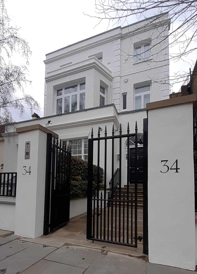 Hand painted house numbers for private residence on Victoria Road W8